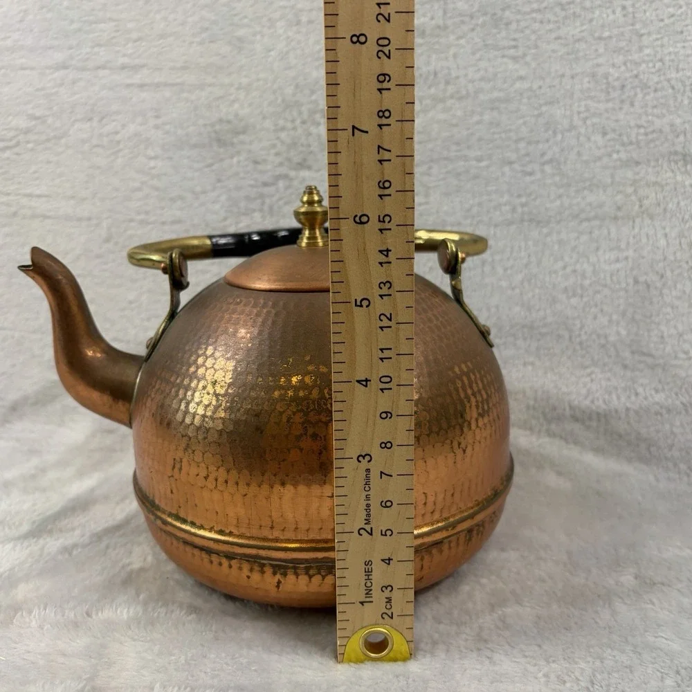 Vintage Hammered Copper Tea Kettle Brass Handle French Country Made in Portugal
